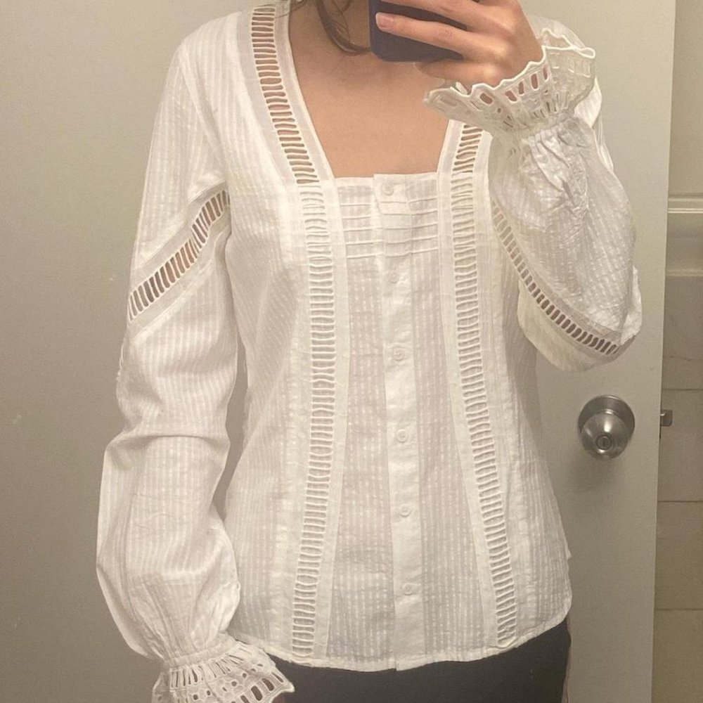 The Kooples ECRU COTTON EMBROIDERED LONG-SLEEVE TOP